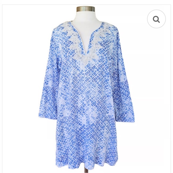 Oscar de la Renta Embroidered Caftan Tunic Dress Coverup Resort Blue Sleep Small - Picture 2 of 10